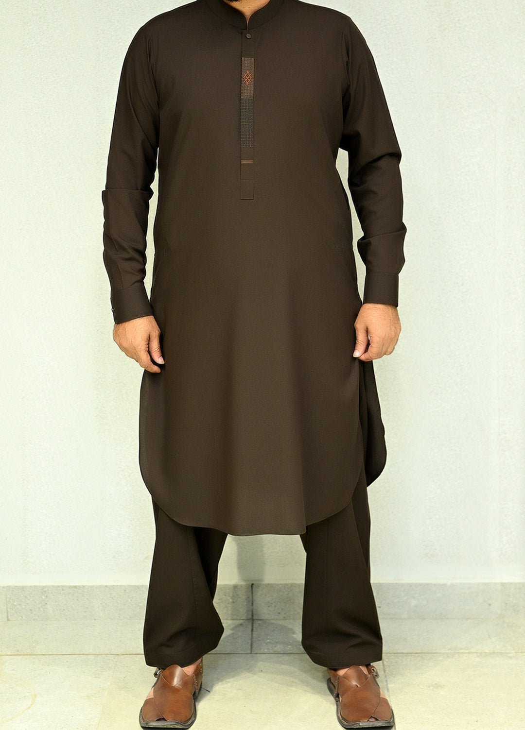 Aizaz Zafar Pret Plain wash N wear Shalwar-Kameez D-685Dark Brown