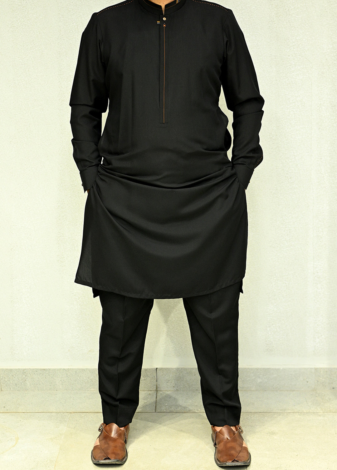 Aizaz Zafar Pret Plain wash N wear Shalwar-Kameez D-686-410 Black