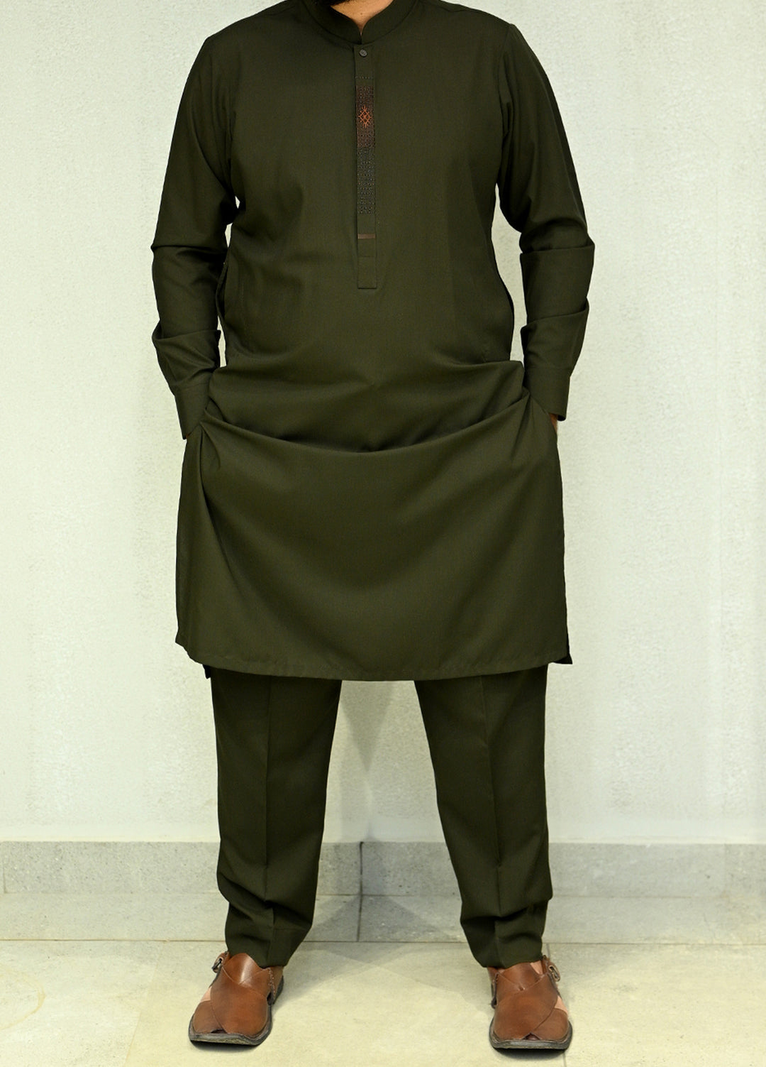 Aizaz Zafar Pret Plain wash N wear Shalwar-Kameez D-686 Khaki