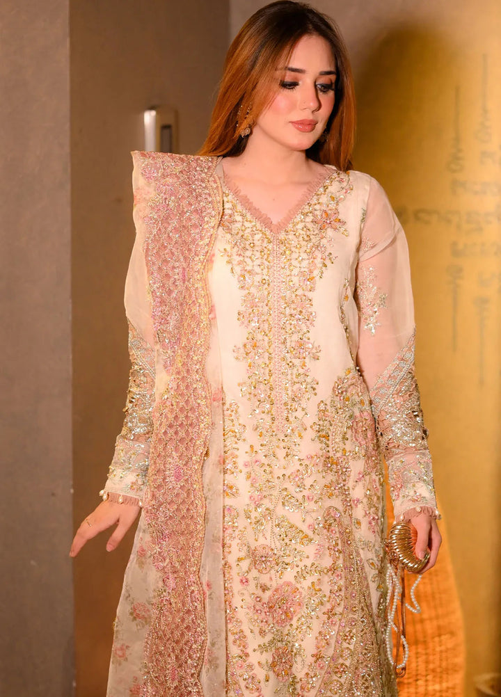 AJR Couture Embroidered Organza Suit Unstitched 3 Piece AJR24LF AFF-07 Dove - Luxury Collection
