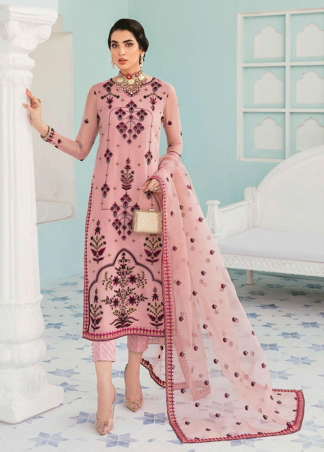Elinor By Akbar Aslam Embroidered Organza Suits Unstitched 3 Piece AA22E AAWC-1440 Fluer - Wedding Collection