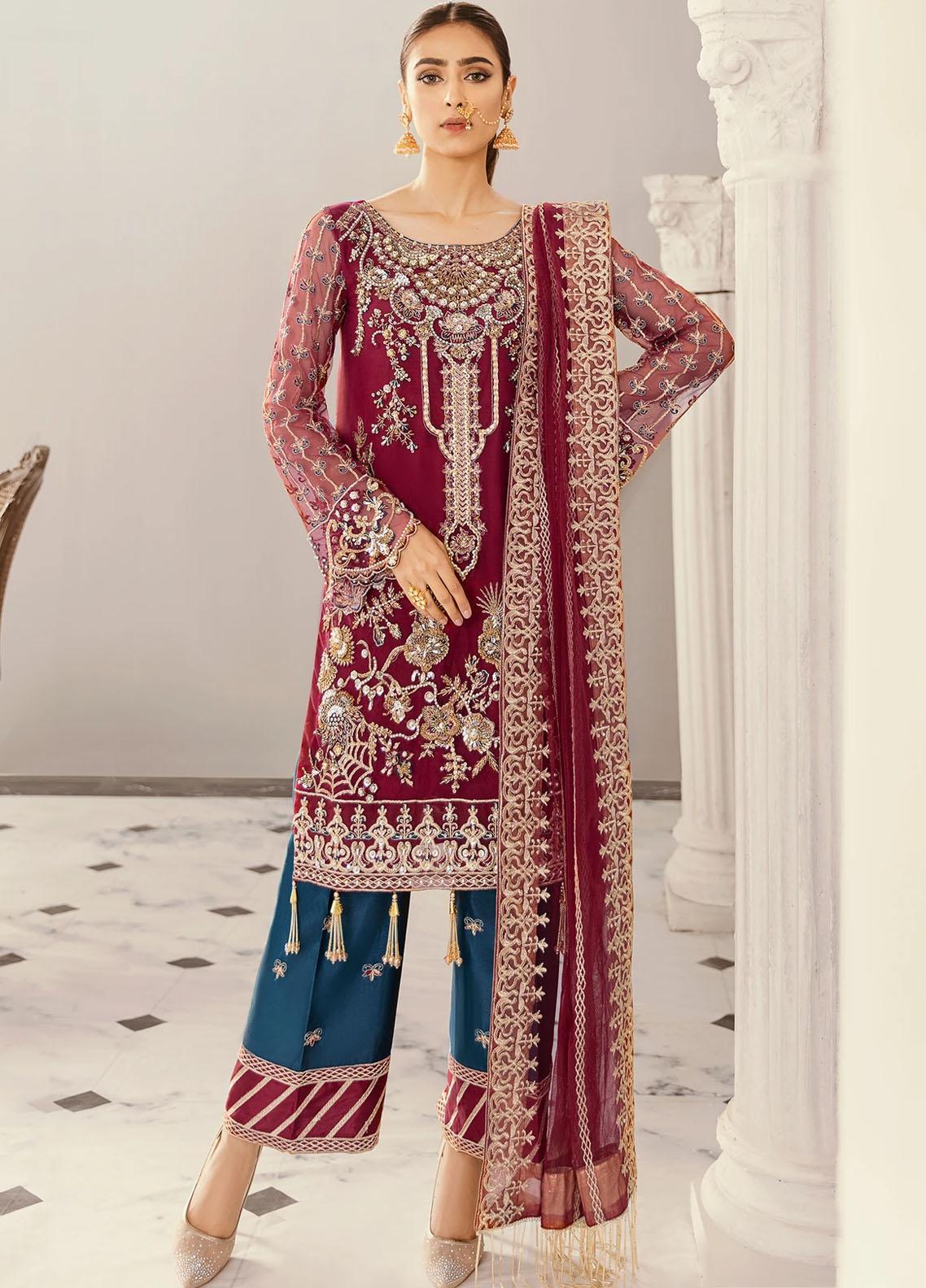 Akbar Aslam Embroidered Net Suits Unstitched 2 Piece AA22F MALEO - Luxury Formals Collection