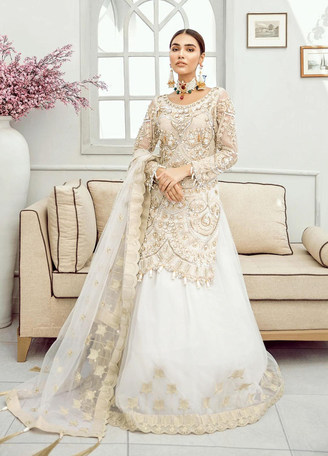 Akbar Aslam Embroidered Net Suits Unstitched 3 Piece AA22F SNOWDROP - Luxury Formals Collection