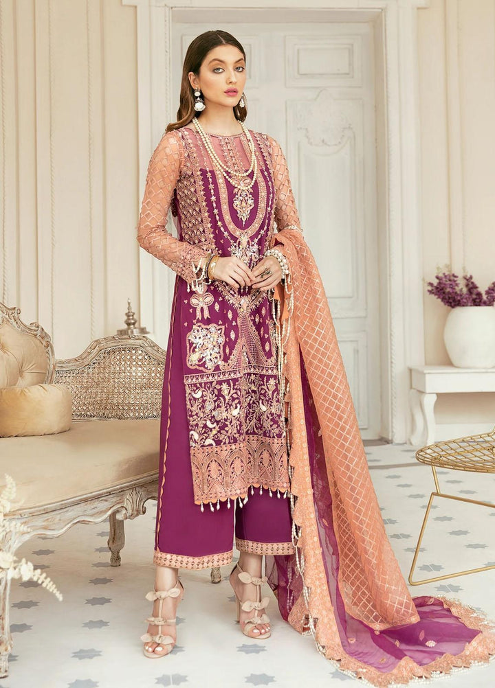 Akbar Aslam Embroidered Net Suits Unstitched 3 Piece AA22F CYPRUS - Luxury Formals Collection