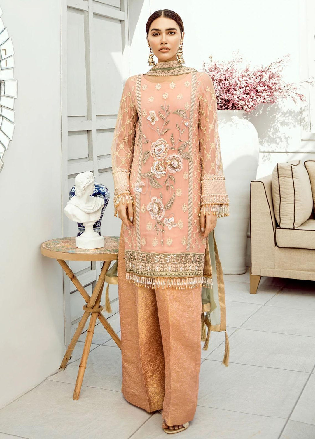 Akbar Aslam Embroidered Chiffon Suits Unstitched 3 Piece AA22F MIMOSA - Luxury Formals Collection