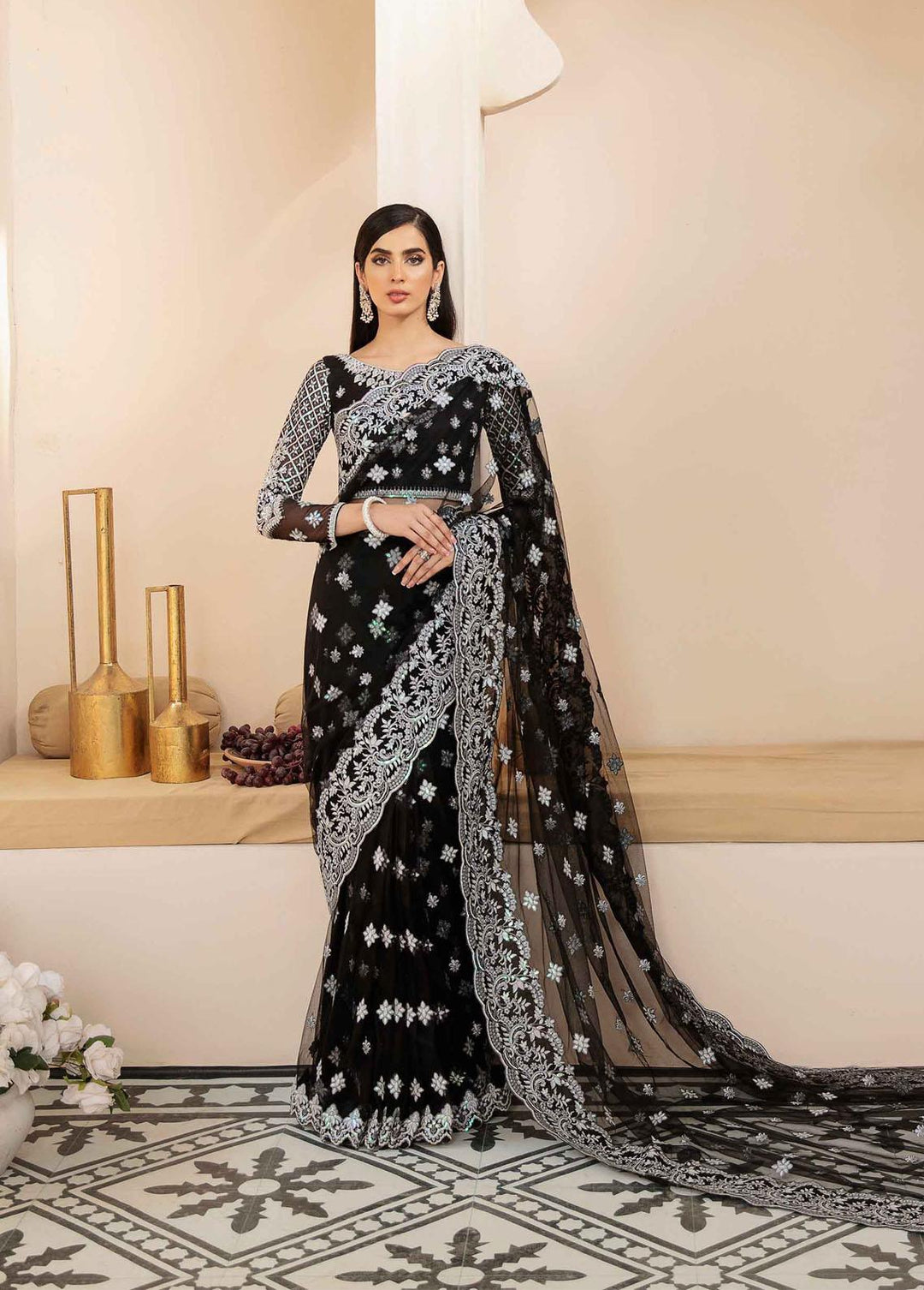 Akbar Aslam Embroidered Net Suits Unstitched 3 Piece AA22WD AA-1441 Silene - Wedding Formal Collection