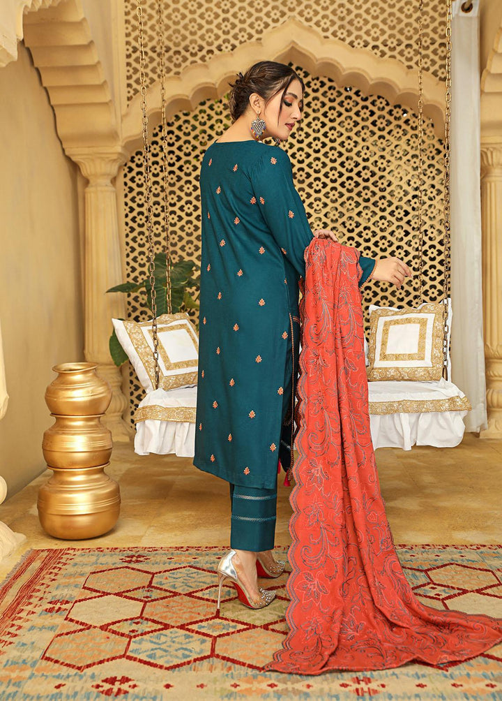 Aks by Humdum Embroidered Woolen Suits Unstitched 3 Piece HD22A D-10 - Winter Collection