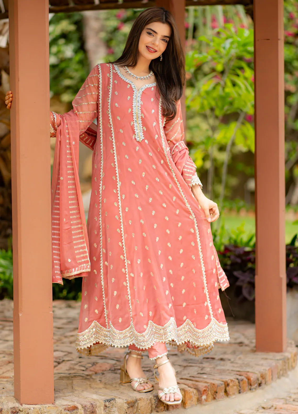 Al Harir Apparel Pret Embroidered Chiffon 3 Piece Suit Peacock main image 1