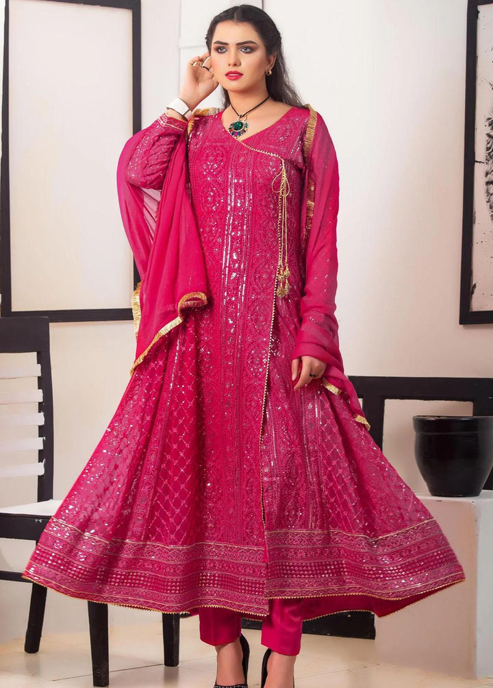 Al Harir Apparel Pret Eastern Chiffon 4 Piece Suit Gulnaz Shocking Pink