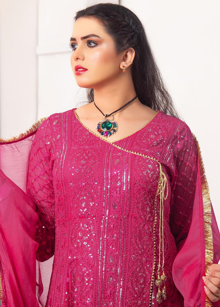 Al Harir Apparel Pret Eastern Chiffon 4 Piece Suit Gulnaz Shocking Pink