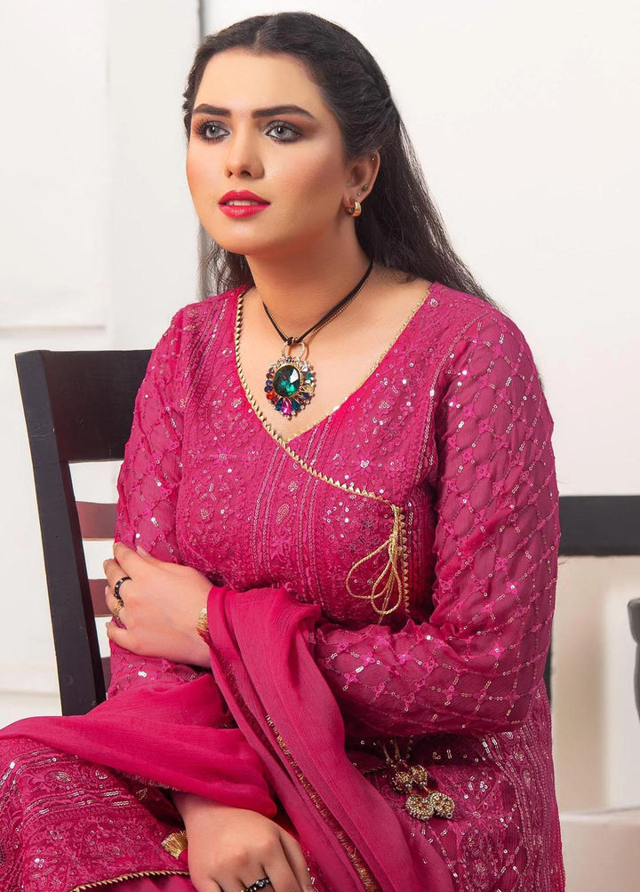 Al Harir Apparel Pret Eastern Chiffon 4 Piece Suit Gulnaz Shocking Pink