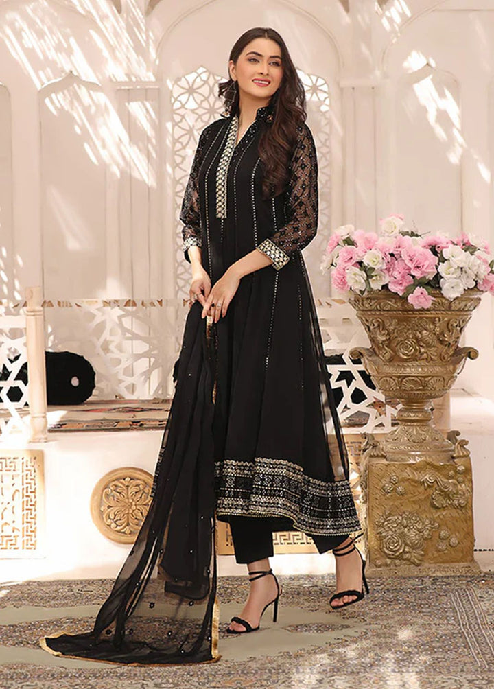 Al Harir Apparel Pret Embroidered Chiffon 3 Piece Suit Zarif Black