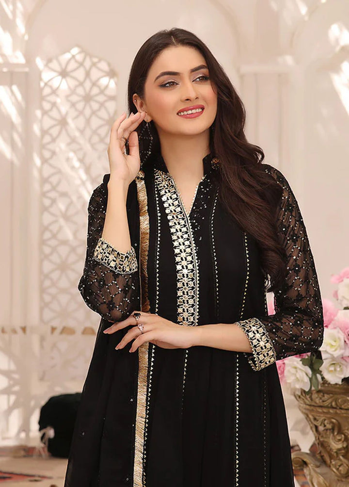 Al Harir Apparel Pret Embroidered Chiffon 3 Piece Suit Zarif Black