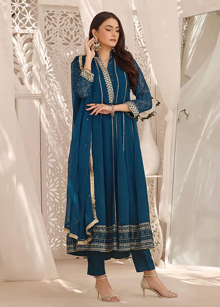 Al Harir Apparel Pret Embroidered Chiffon 3 Piece Suit Zarif Peacock