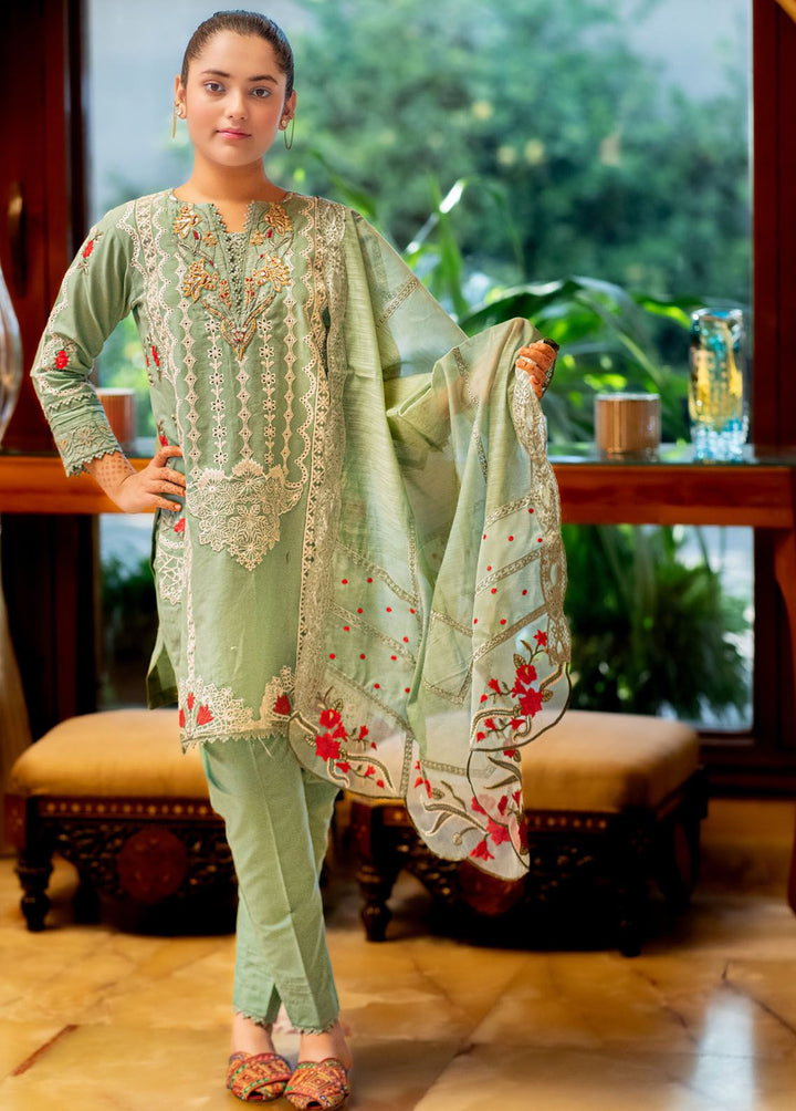 Al Harir Apparel Pret Embroidered Lawn 3 Piece Suit Manzar Kids Mint Green