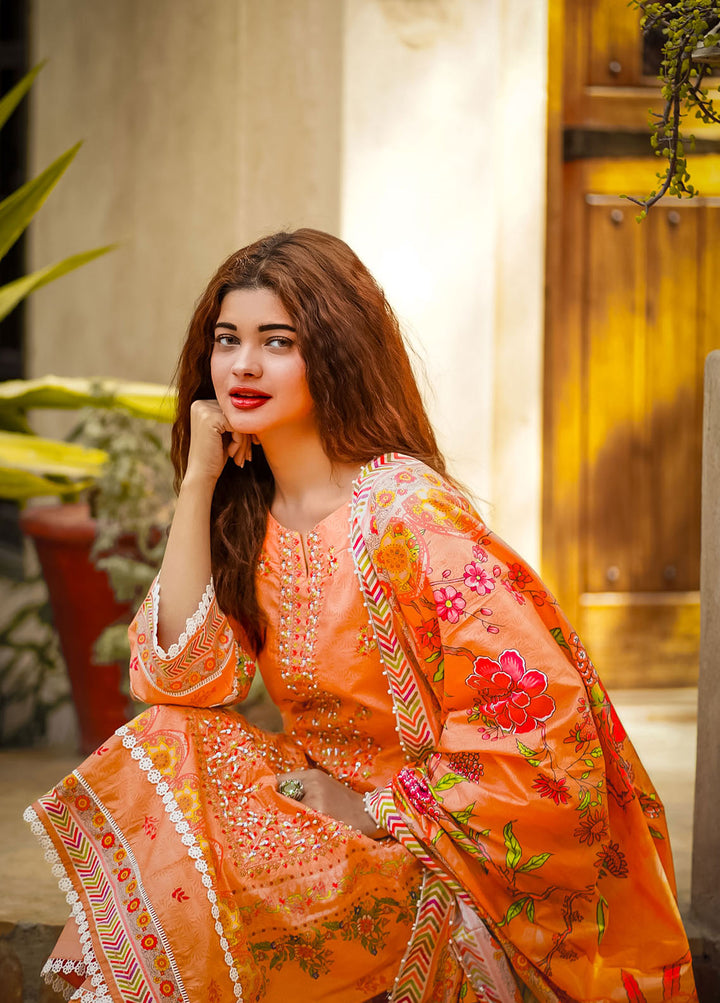 Al Harir Apparel Pret Formal Lawn 3 Piece Suit Mijwan-Peach