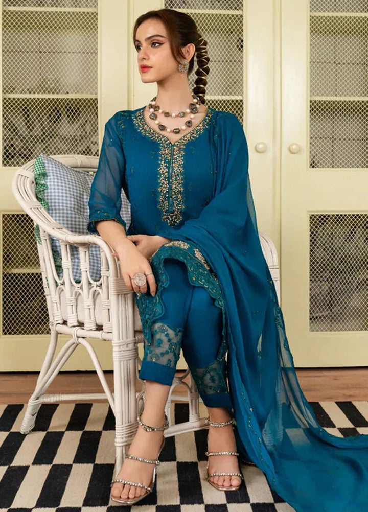Al Harir Pret Embroidered Chiffon 3 Piece Suit Anmol Peacock