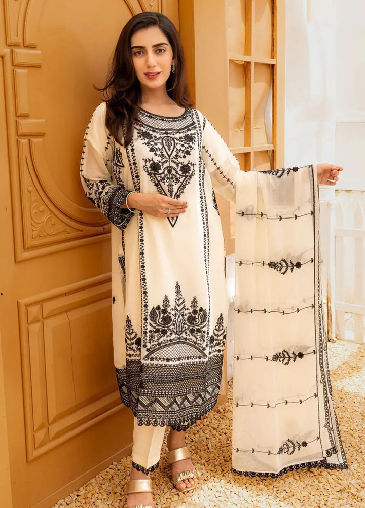 Al Harir Pret Embroidered Chiffon 3 Piece Suit Ayeza Off white