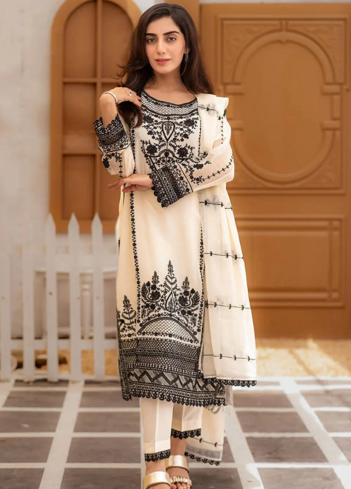 Al Harir Pret Embroidered Chiffon 3 Piece Suit Ayeza Off white
