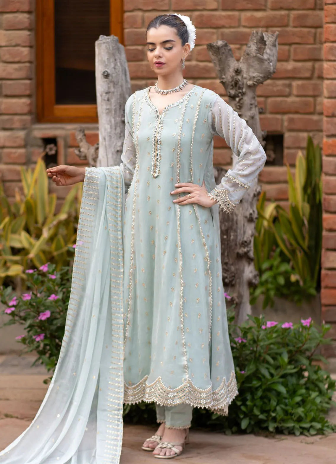 Al Harir Apparel Pret Eastern Chiffon 3 Piece Suit Ruby White
