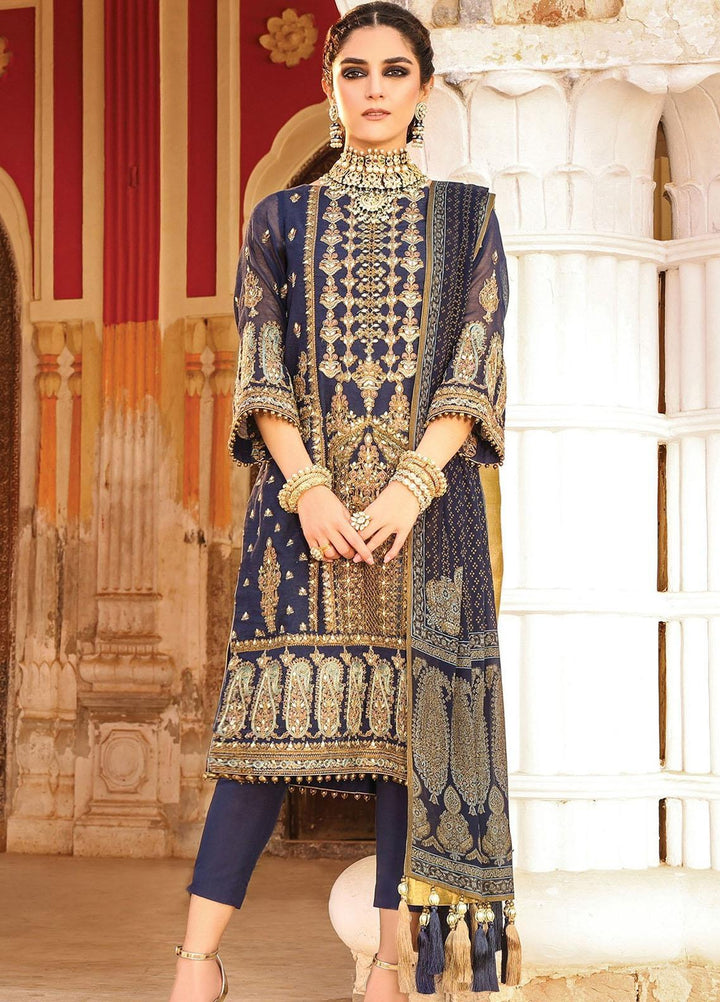 Al Karam Embroidered Cotton Satin Suits Unstitched 3 Piece AK21F FC-16F-21-2-Blue - Festive Collection