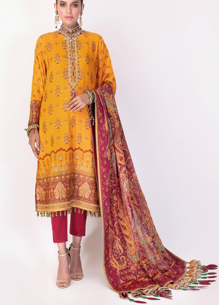 Al Karam Embroidered Jacquard Suits Unstitched 3 Piece AK21F-2 FC-02A-21-2-Yellow - Festive Collection