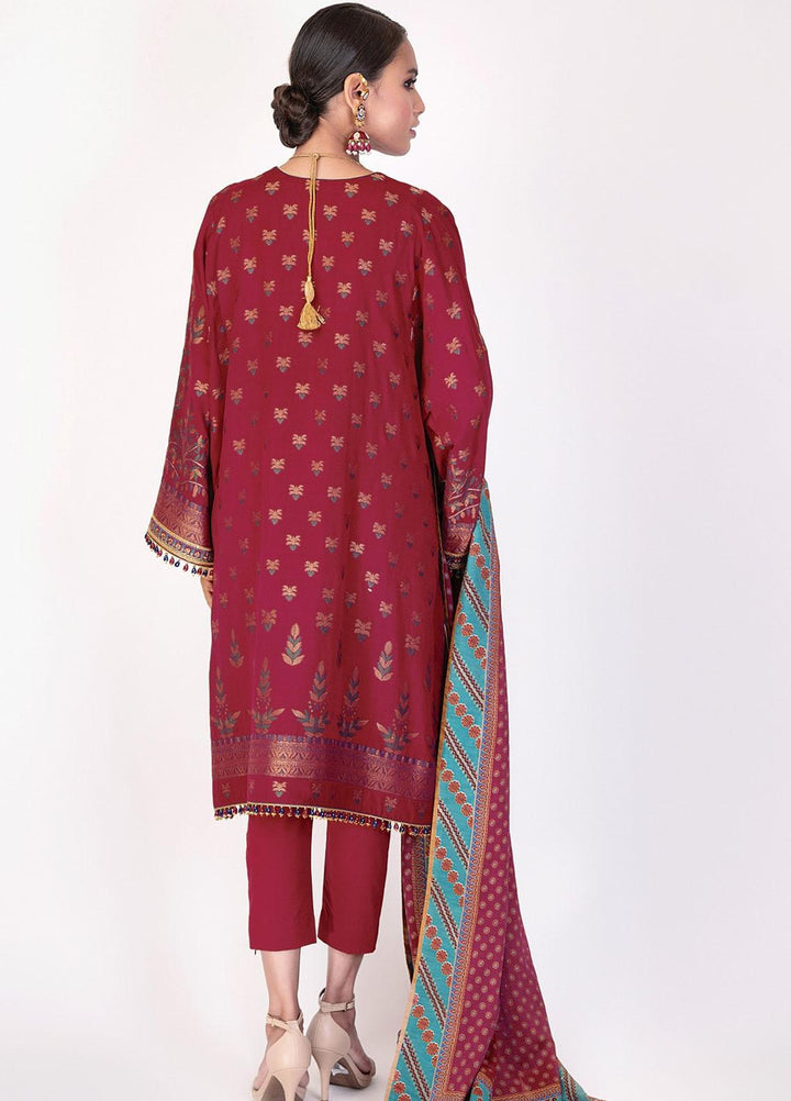 Al Karam Embroidered Jacquard Suits Unstitched 3 Piece AK21F-2 FC-03A-21-2 Ruby Red - Summer Collection