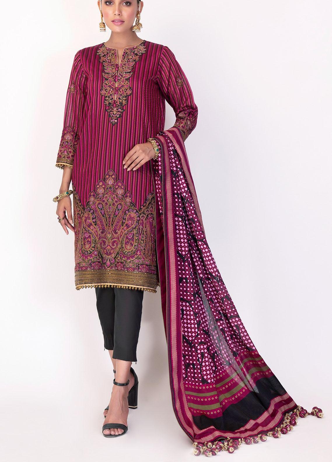 Al Karam Embroidered Velvet Suits Unstitched 2 Piece AK21FW FC-W-03A-21-3-Rust - Winter Collection main image 1