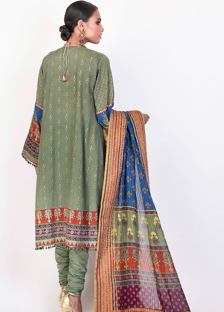 Al Karam Embroidered Cotton Zari Suits Unstitched 2 Piece AK21F-2 FC-12F-21-2 Green - Summer Collection