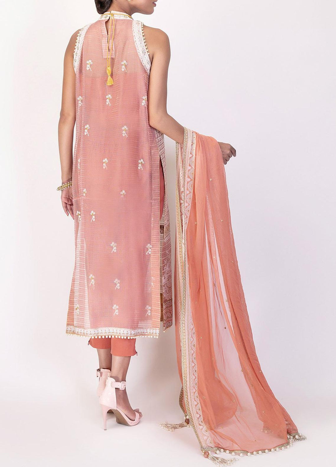 Al Karam Embroidered Net Suits Unstitched 2 Piece AK21F-2 FC-14G-21-2-Peach - Festive Collection