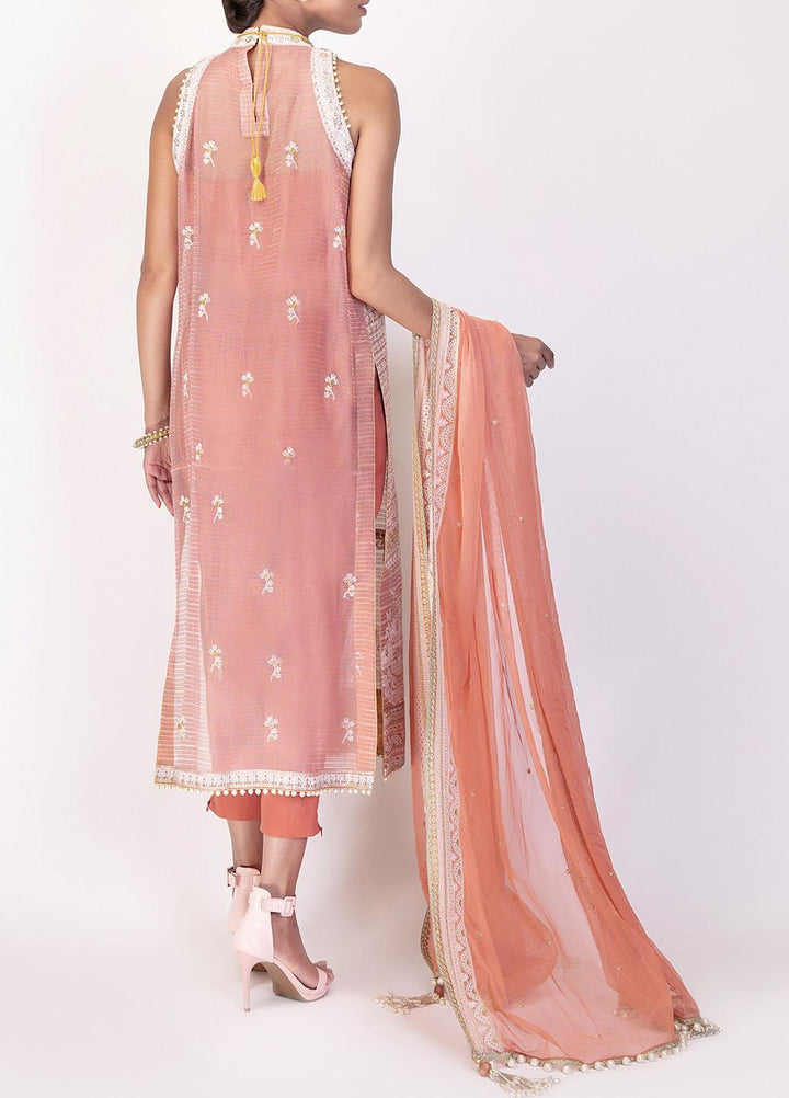 Al Karam Embroidered Net Suits Unstitched 2 Piece AK21F-2 FC-14G-21-2-Peach - Festive Collection