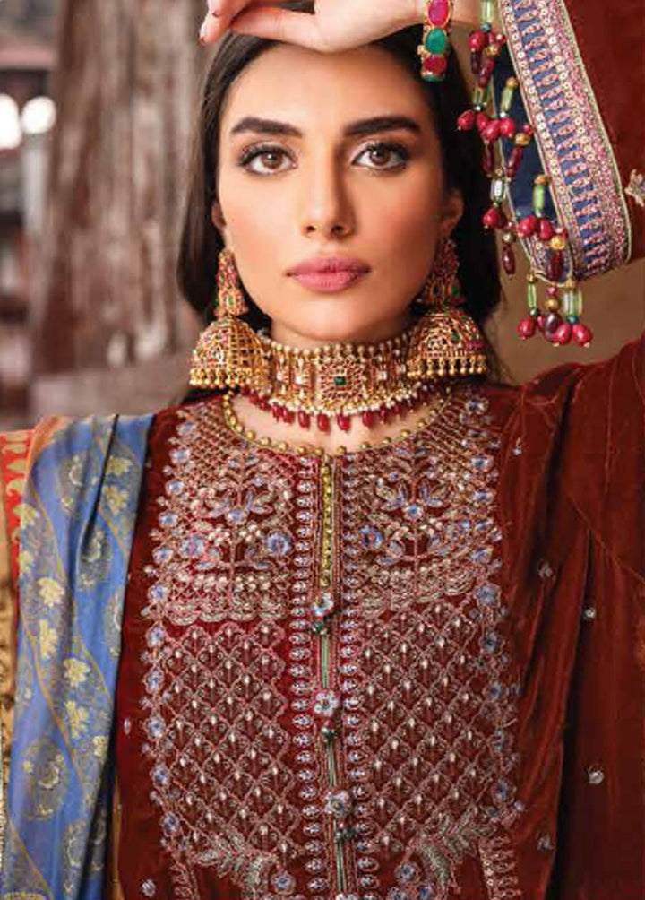 Al Karam Embroidered Velvet Suits Unstitched 2 Piece AK21FW FC-W-03A-21-3-Rust - Winter Collection