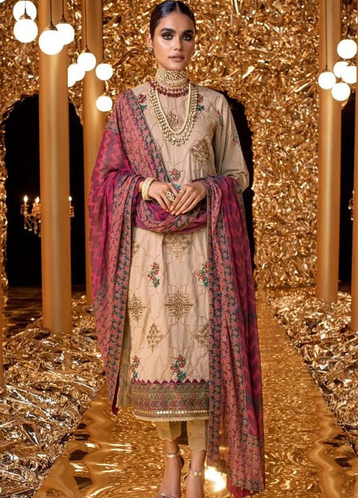 Al Karam Embroidered Lawn Suits Unstitched 3 Piece AK22FW FC-W-10C-22-3-Beige - Festive Collection