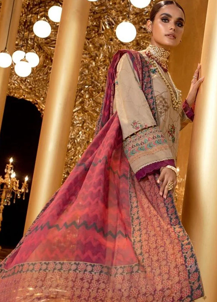 Al Karam Embroidered Lawn Suits Unstitched 3 Piece AK22FW FC-W-10C-22-3-Beige - Festive Collection