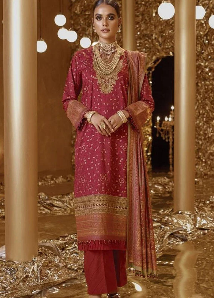 Al Karam Embroidered Slub Suits Unstitched 3 Piece AK22FW FC-W-15E-22-3-Deep Red - Festive Collection