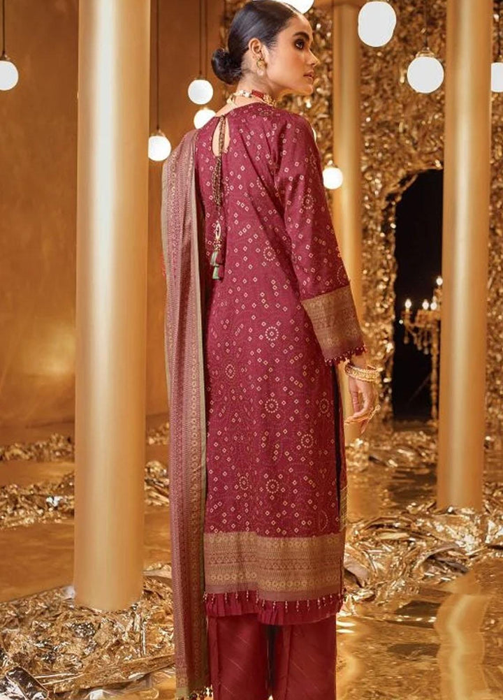 Al Karam Embroidered Slub Suits Unstitched 3 Piece AK22FW FC-W-15E-22-3-Deep Red - Festive Collection