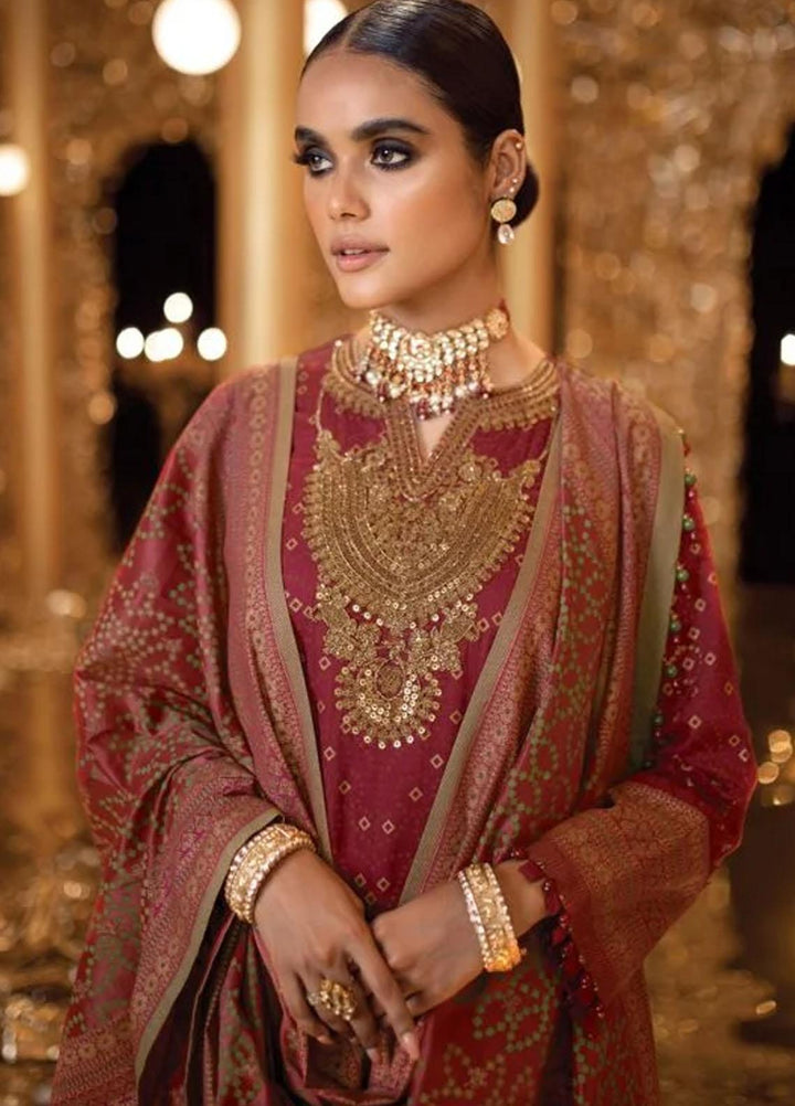 Al Karam Embroidered Slub Suits Unstitched 3 Piece AK22FW FC-W-15E-22-3-Deep Red - Festive Collection