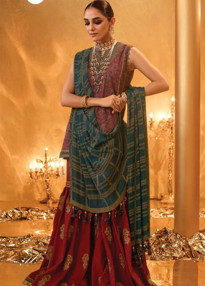 Al Karam Embroidered Lawn Suits Unstitched 2 Piece AK22FW FC-W-18G-22-3-Dark Red - Festive Collection