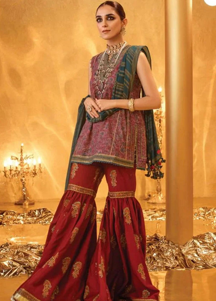 Al Karam Embroidered Lawn Suits Unstitched 2 Piece AK22FW FC-W-18G-22-3-Dark Red - Festive Collection