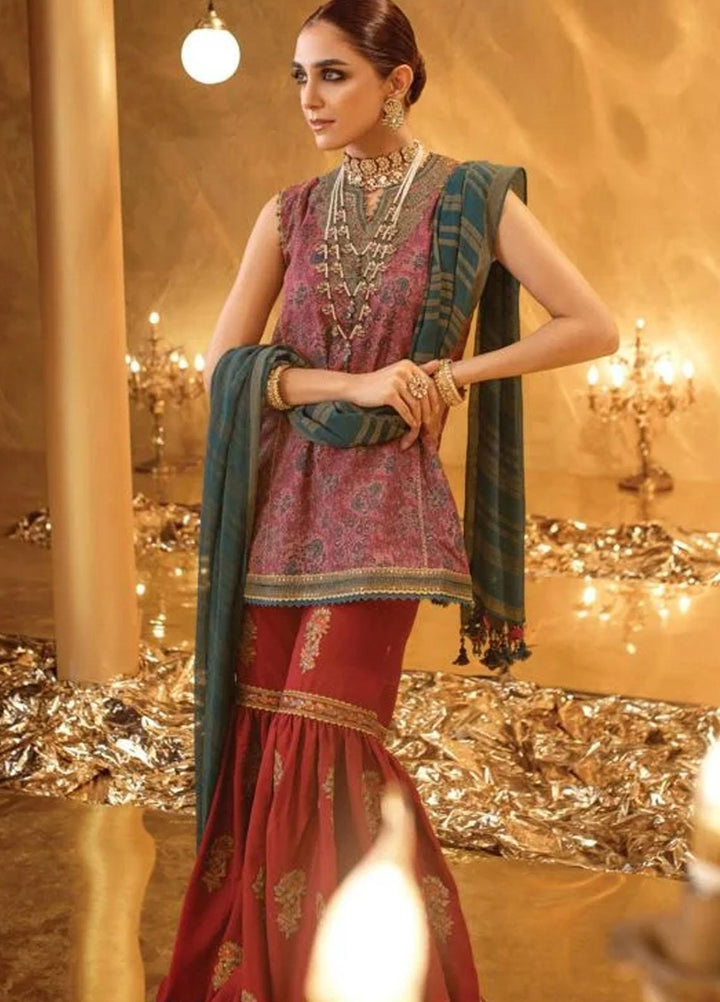 Al Karam Embroidered Lawn Suits Unstitched 2 Piece AK22FW FC-W-18G-22-3-Dark Red - Festive Collection