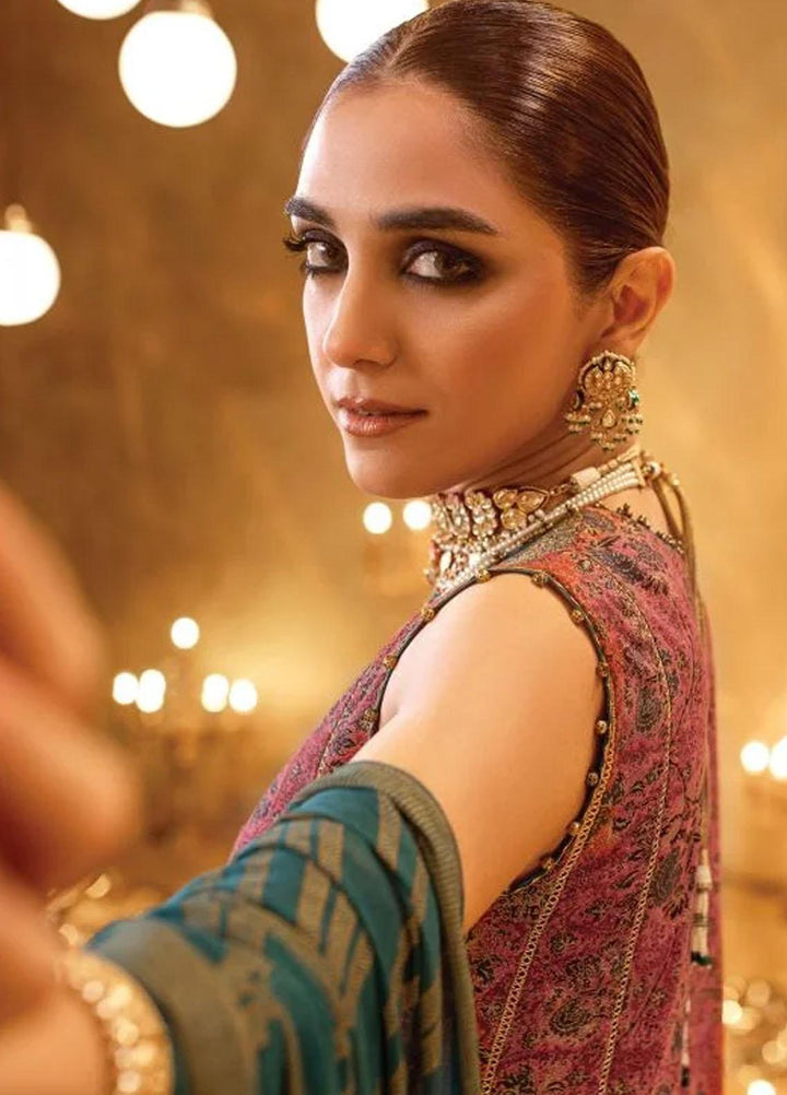 Al Karam Embroidered Lawn Suits Unstitched 2 Piece AK22FW FC-W-18G-22-3-Dark Red - Festive Collection