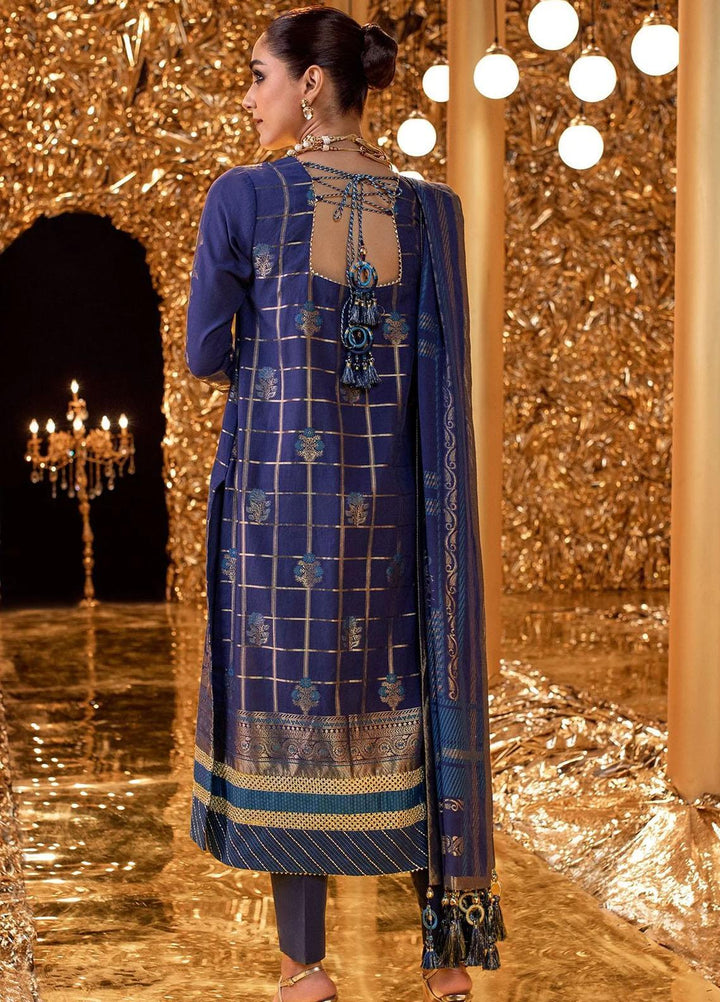 Al Karam Embroidered Jacquard Suits Unstitched 3 Piece AK22FW FC-W-5B-22-3-Ink Blue - Festive Collection