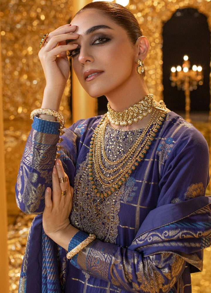 Al Karam Embroidered Jacquard Suits Unstitched 3 Piece AK22FW FC-W-5B-22-3-Ink Blue - Festive Collection