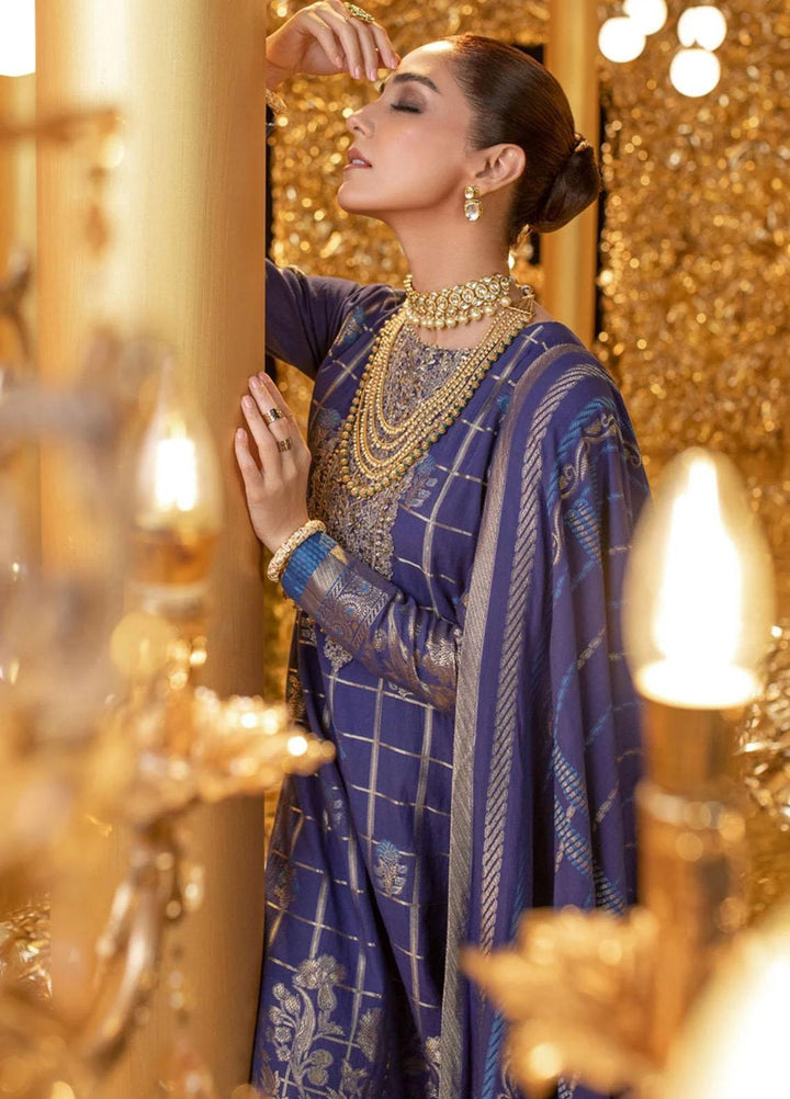 Al Karam Embroidered Jacquard Suits Unstitched 3 Piece AK22FW FC-W-5B-22-3-Ink Blue - Festive Collection