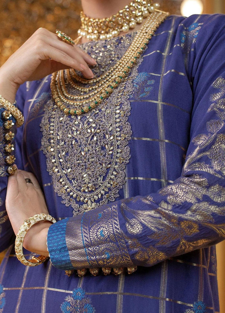 Al Karam Embroidered Jacquard Suits Unstitched 3 Piece AK22FW FC-W-5B-22-3-Ink Blue - Festive Collection