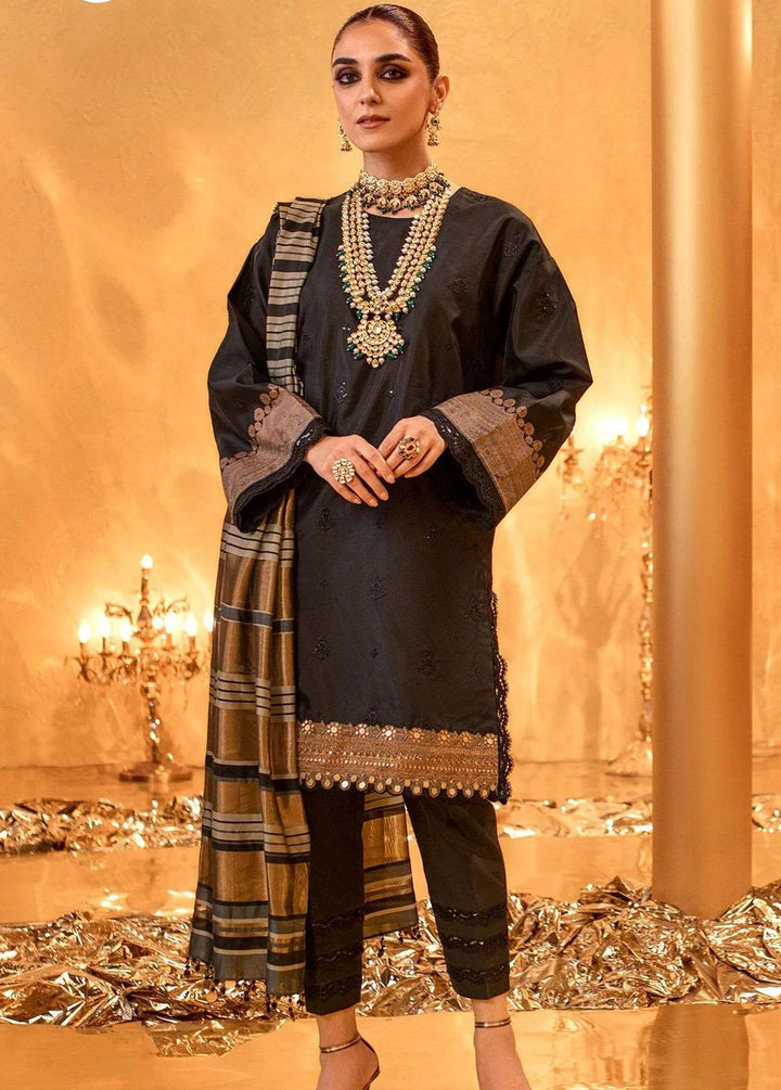 Al Karam Embroidered Yarn Suits Unstitched 3 Piece AK22FW FC-W-11D-22-3 Black - Festive Collection