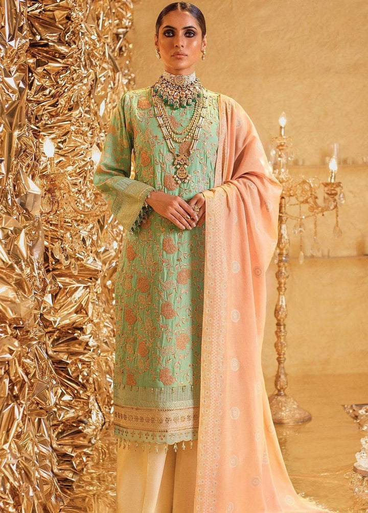 Al Karam Embroidered Cotton Satin Suits Unstitched 3 Piece AK22FW FC-W-16F-22-3-Mint Green - Festive Collection
