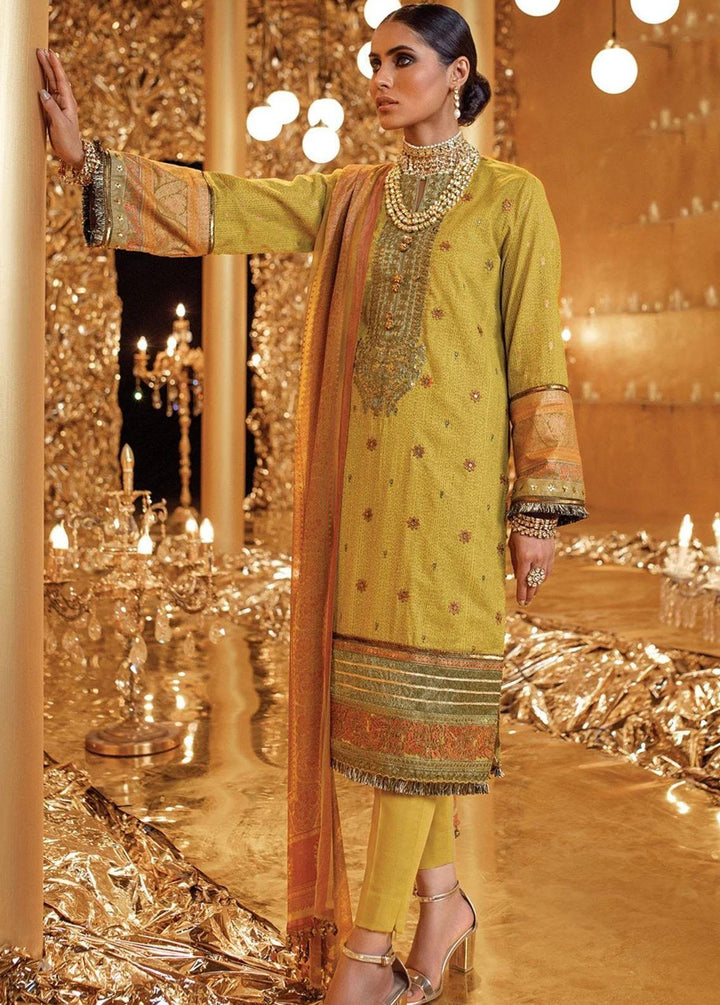 Al Karam Embroidered Lawn Suits Unstitched 2 Piece AK22FW FC-W-19G-22-3 Mustard - Festive Collection