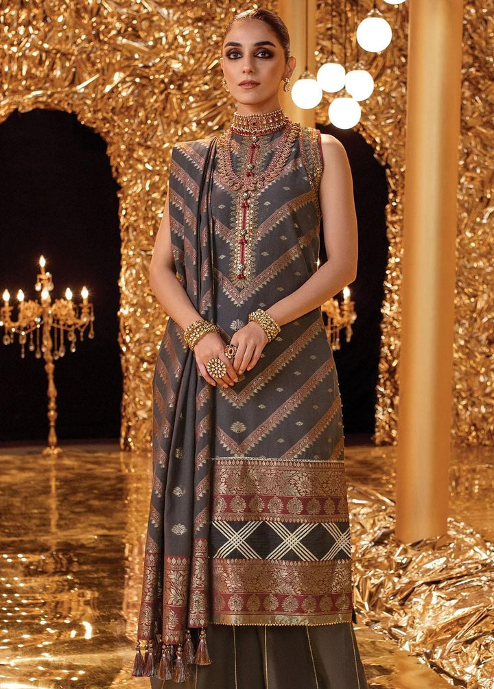 Al Karam Embroidered Jacquard Suits Unstitched 3 Piece AK22FW FC-W-7B-22-3-Charcoal Grey - Festive Collection