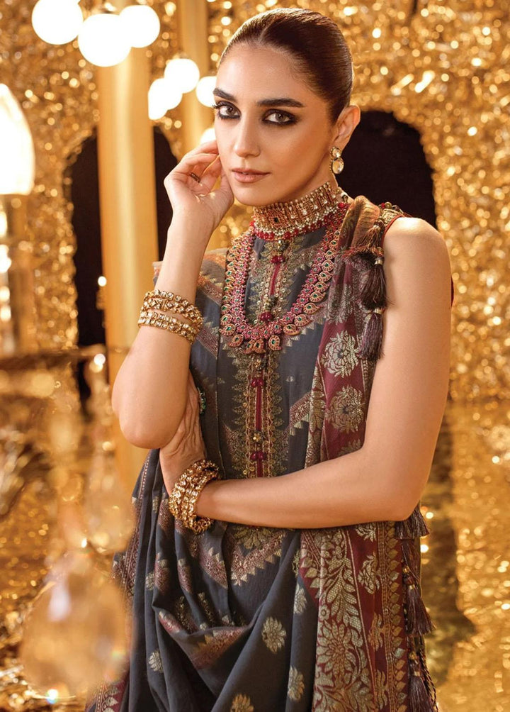 Al Karam Embroidered Jacquard Suits Unstitched 3 Piece AK22FW FC-W-7B-22-3-Charcoal Grey - Festive Collection